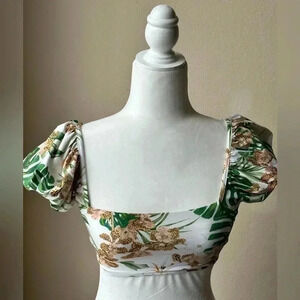 H&M Tropical Puff Sleeve Swim Top | Size 4 | Excellent Condition